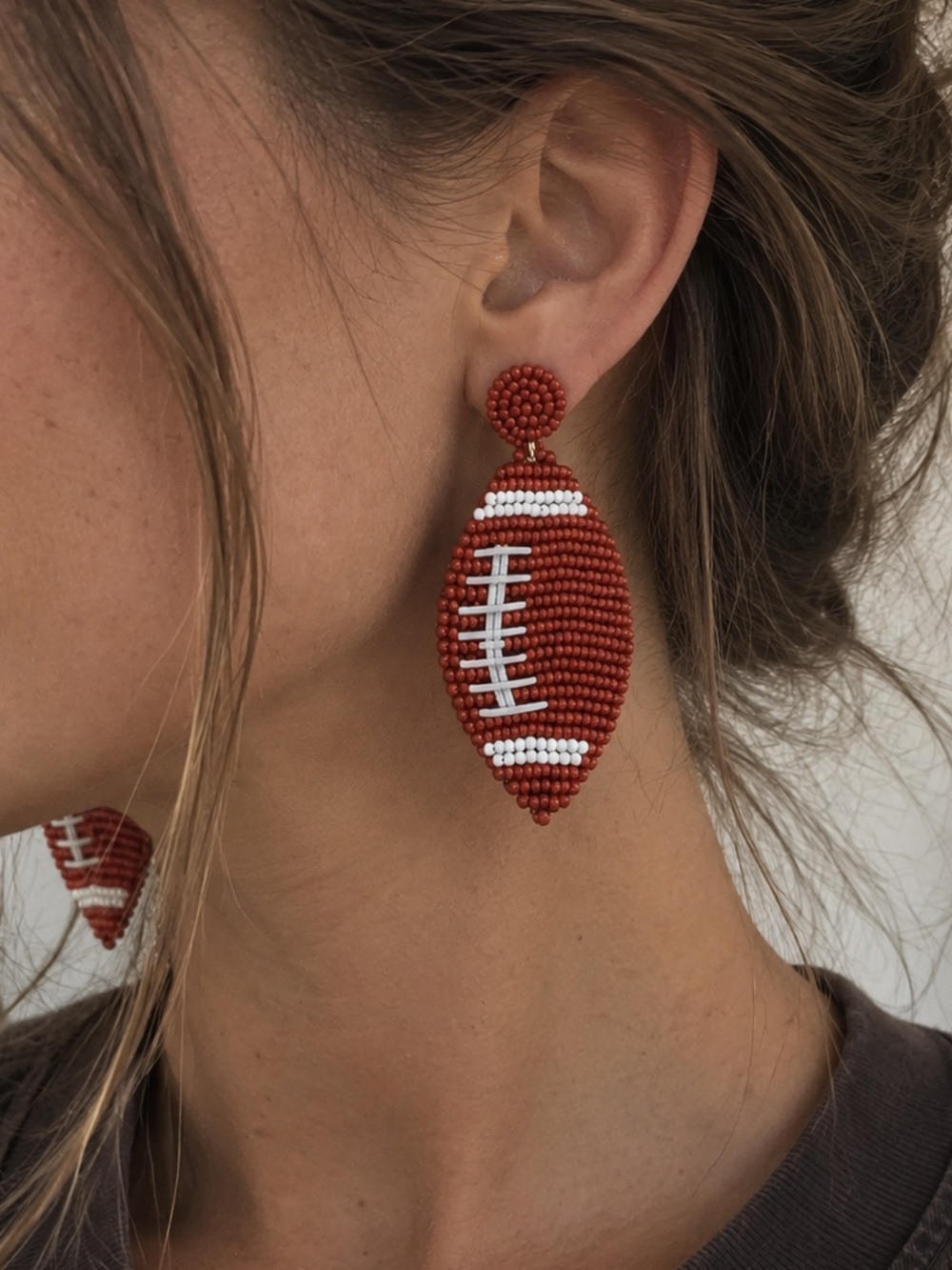 Handmade - Beaded Football Dangle Earrings